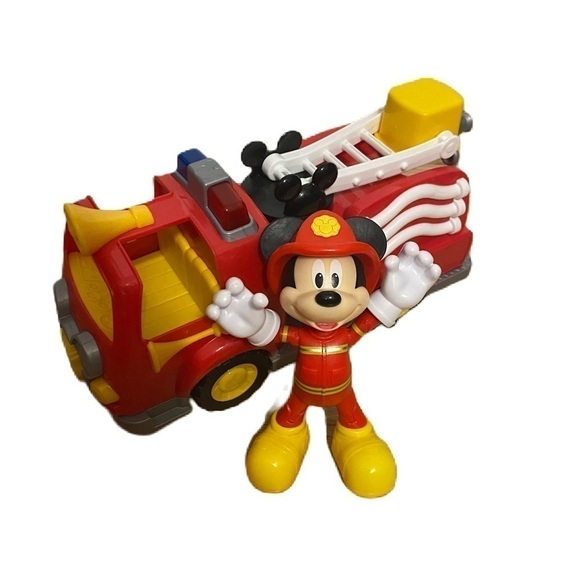 Disney Mickey Mouse Firetruck Engine Rescue Action Figure Red Yellow Kids Toy - Picture 1 of 9